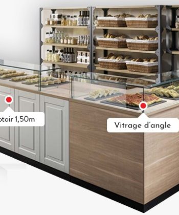 Réalisation Stockresto Bois Maroc - Meuble - Exposition - Etagère - Vitrine - 15-Comptoir Boulangerie en Bois avec des Vitrines