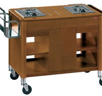 Réalisation Stockresto Bois Maroc - Meuble - Exposition - Etagère - Vitrine - 17-CHARIOT FLAMBÉ À DEUX BRÛLEURS