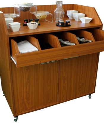 Réalisation Stockresto Bois Maroc - Meuble - Exposition - Etagère - Vitrine - 8-réalisation Vaisselier de Brasserie Bas avec Roulettes en Bois